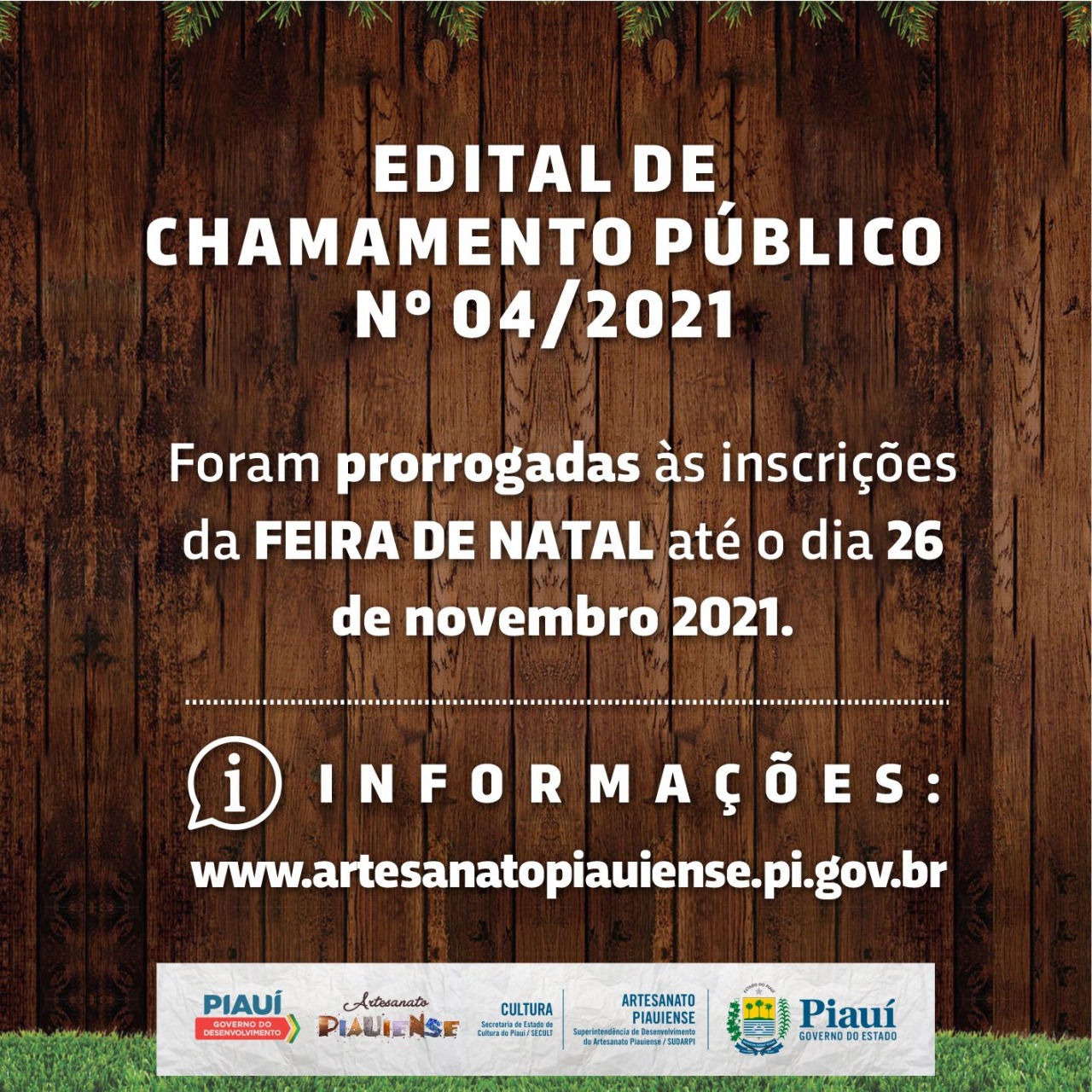 Foram prorrogadas as inscrições da FEIRA DE NATAL até o dia 26 de novembro de 2021